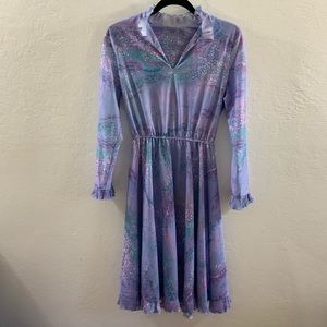 70's 80's Lavender Boho Floral Long Sleeve Dress